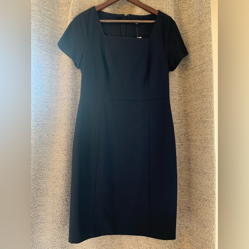 Ann Taylor Navy Square-Neck Sheath Midi Dress